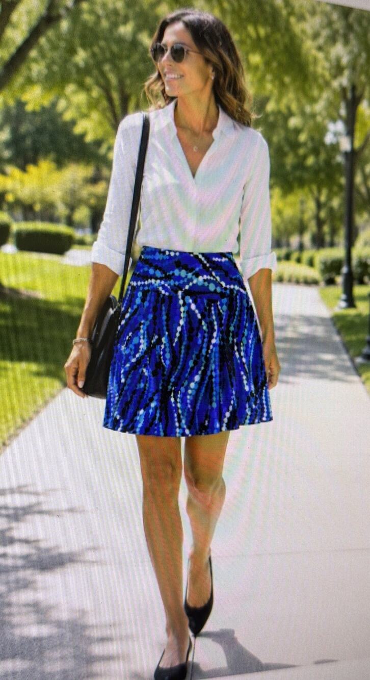 Cache xs Turquoise Royal Blue Jellyfish Tendril Print Skirt x Small 90's retro